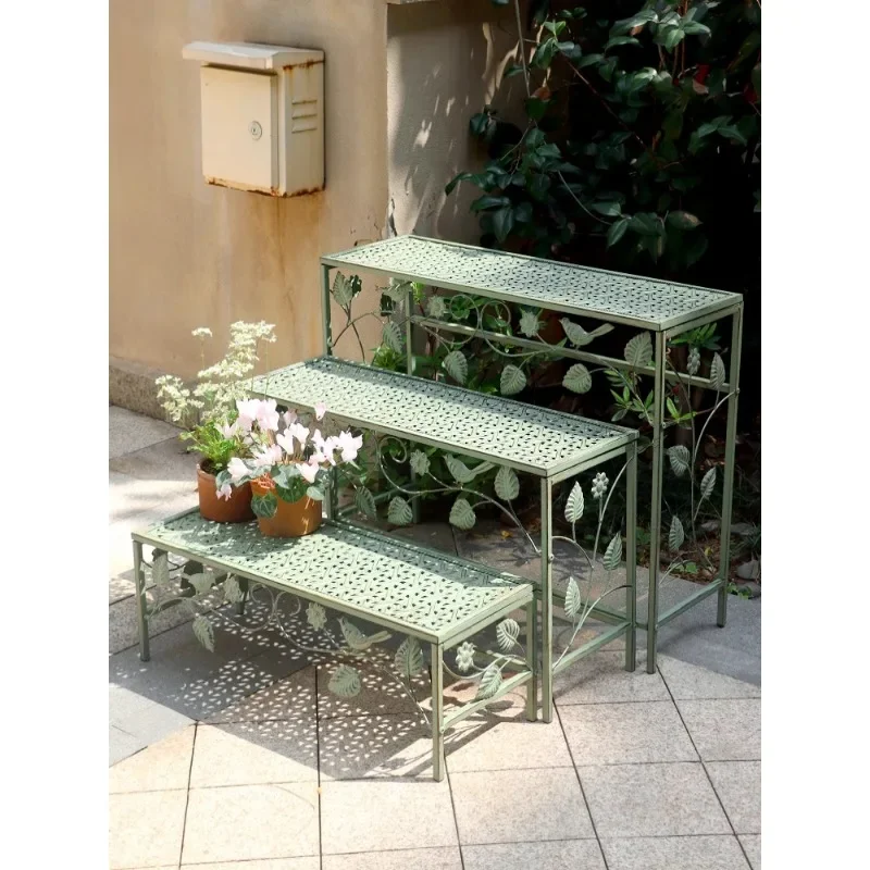 

Balcony flower stand, shelf, stepped outdoor courtyard, garden succulent flower pot stand, outdoor floor-to-ceiling wrought iron