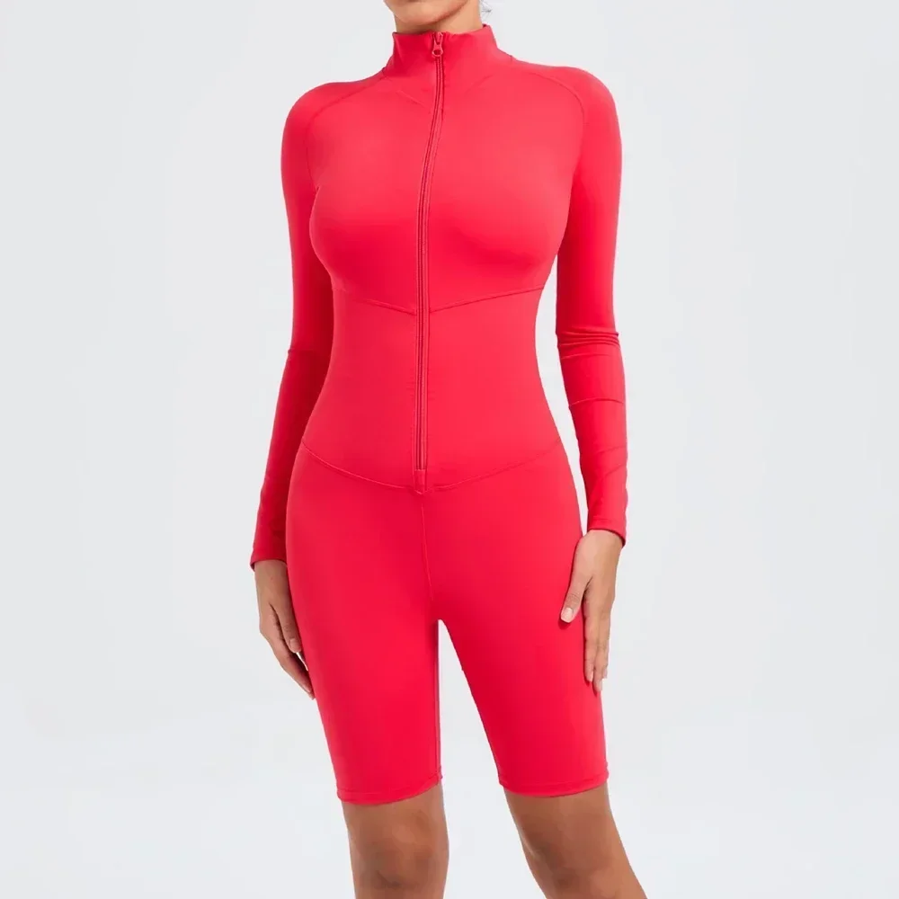 

Zipper Jumpsuits Gym Set Women Sportswear No Padding Sports Overalls for Women Suit for Fitness 2024 Yoga Clothing Red Coffee