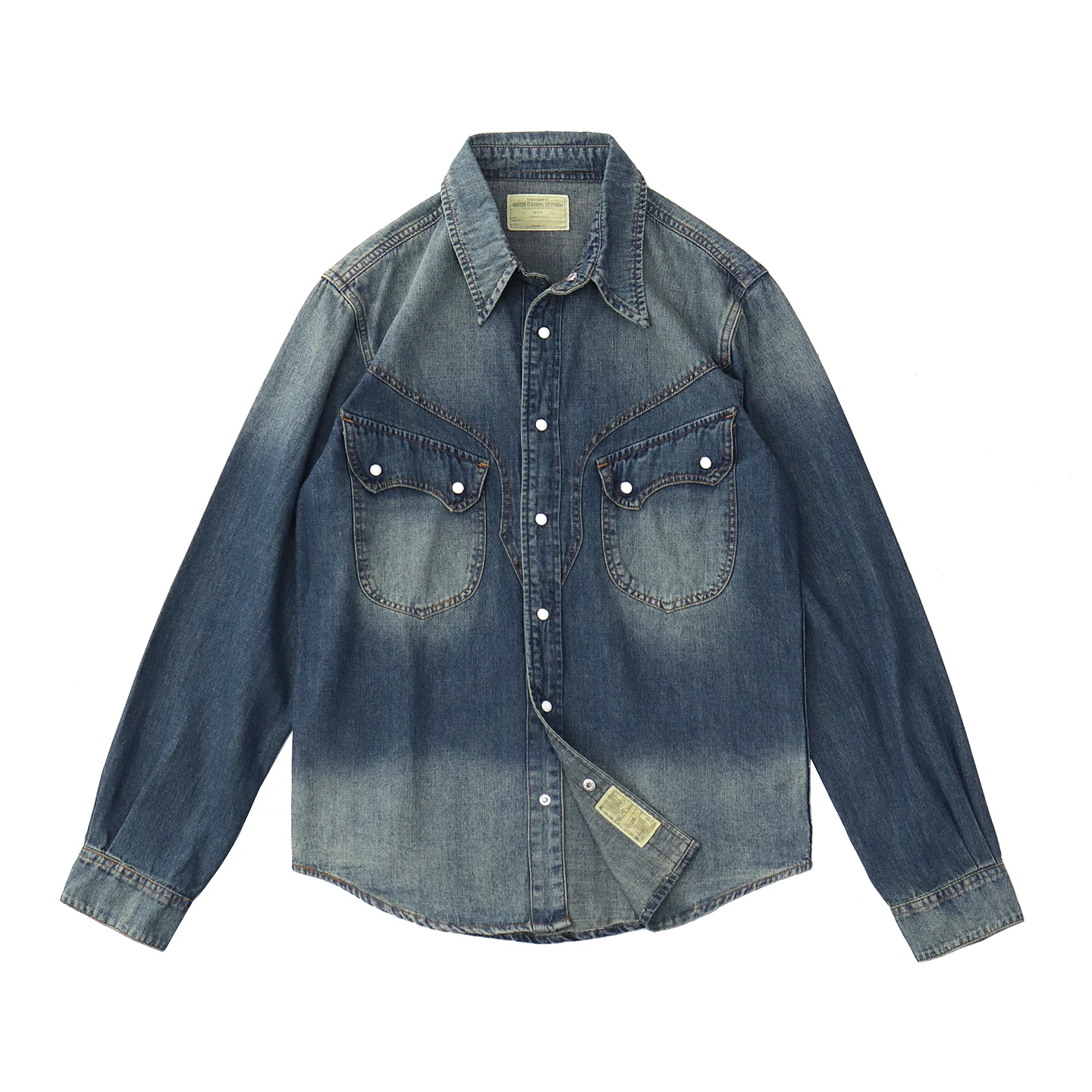 Весенняя новая американская ретро тяжелая джинсовая рубашка-карго с двойными карманами, мужская мода, повседневные блузки из 100% хлопка, тонкая куртка