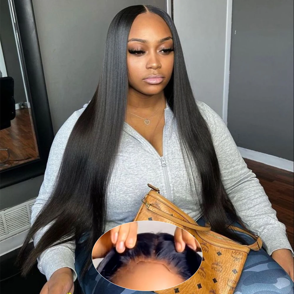 

30 Inch Bone Straight Wear and Go Pre Plucked Pre Cut Glueless Wigs Human Hair Ready to Wear Lace Front Wigs Black Closure Wigs