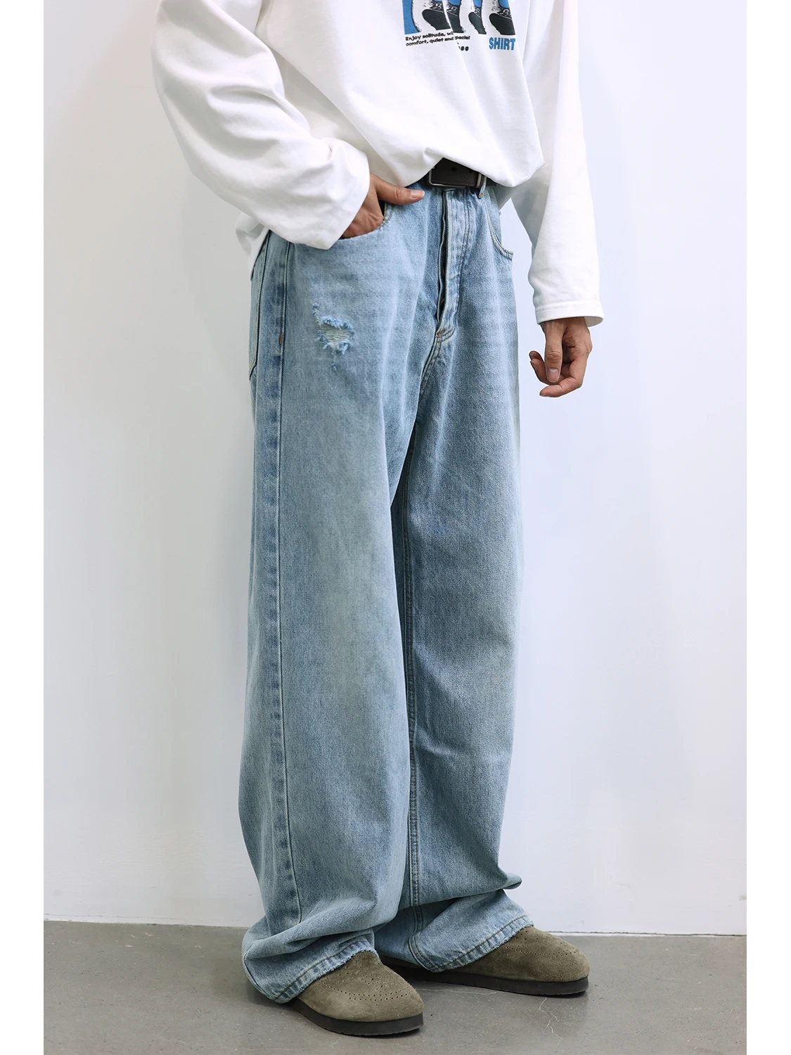 

Мужские джинсы LH Store в японском стиле, свободного кроя, с легкой обработкой, прямые, универсальные, повседневные, в стиле ретро, американские, из хлопка и полиэстера.