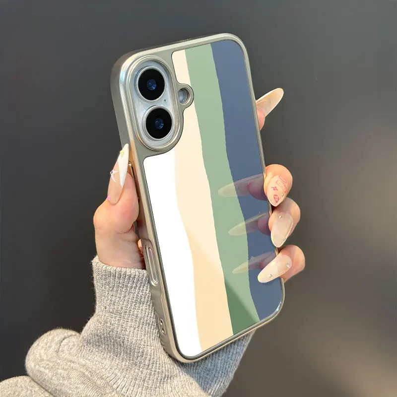 Funda de teléfono anticaída de TPU epoxi con borde plateado con patrones de ondas multicolores para iPhone XR/11/12/13/14/15/16/17 Pro Max