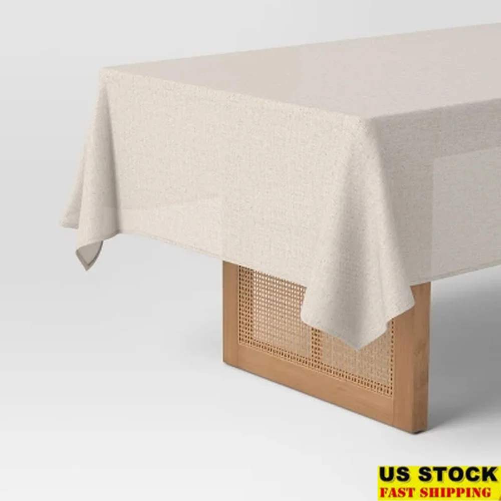 

Cream Woven Linen Blend Tablecloth 120x60 Inch Rectangle Machine Washable Cotton Dining Table Protection