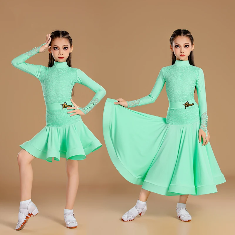 

New Latin Dance Performance Dress Girls High Neck Suit Chacha Waltz Dance Kids Latin Modern Dance Stage Clothing DN20484