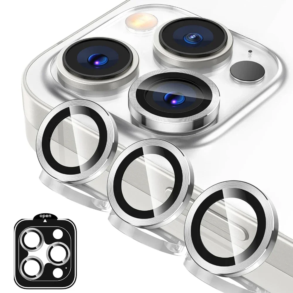 Titanium Gray Metal Tempered Glass Camera Lens Cover Screen Protector For Iphone 15 16 Pro Max/Plus
