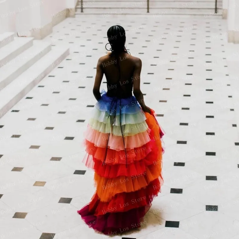 Rainbow Tulle Ball Gown Layered Chiffon Party Skirt A-line Ruffled Long Woman Clothes Colorful Elegant Event Skirts Ever Pretty