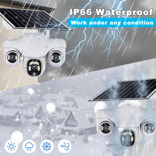 Imagen 2 del producto Cámara Solar V380 Pro de 15MP, Triple lente, cámara PTZ Triple, Audio bidireccional, batería integrada para exteriores, cámara de seguridad CCTV HD WiFi IP