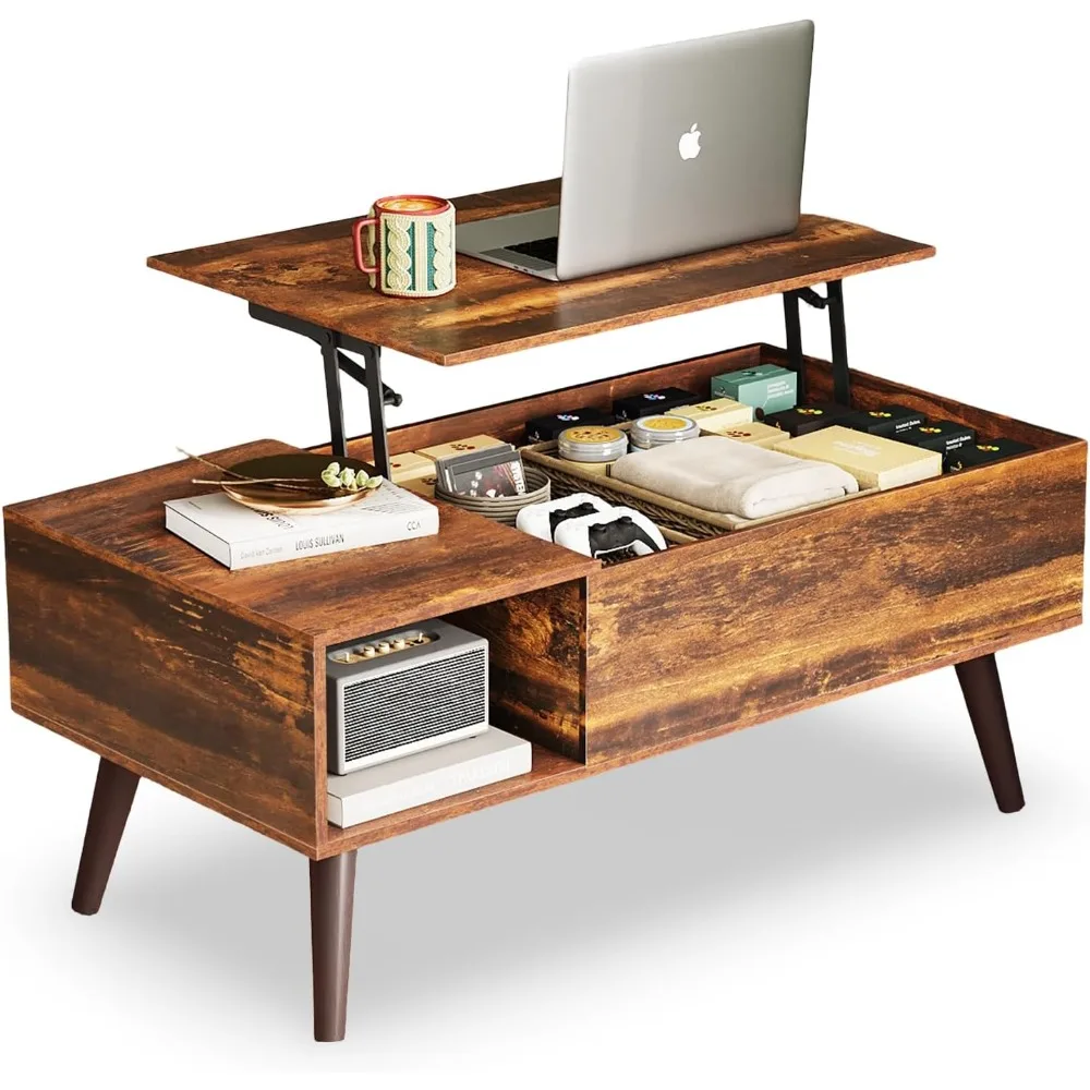 

Coffee Table for Living Room, Lift Top Coffee Table with Storage, Small Rising Wooden Dining Center Table with Storage Shelf &