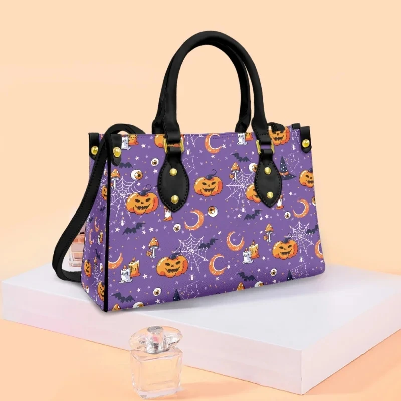 

Halloween Ghost Pumpkin Design Handbags One Shoulder Leather Tote Bags Women's Fashion Portable Bag Shopping Commuting Totes