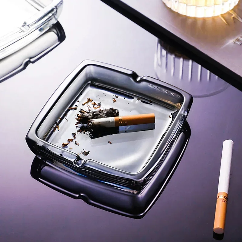 Square Creative Glass Ashtray Simple Style Home Ashtray Living Room Office Personality Hotel KTV Glass Ashtray Lead-free Glass