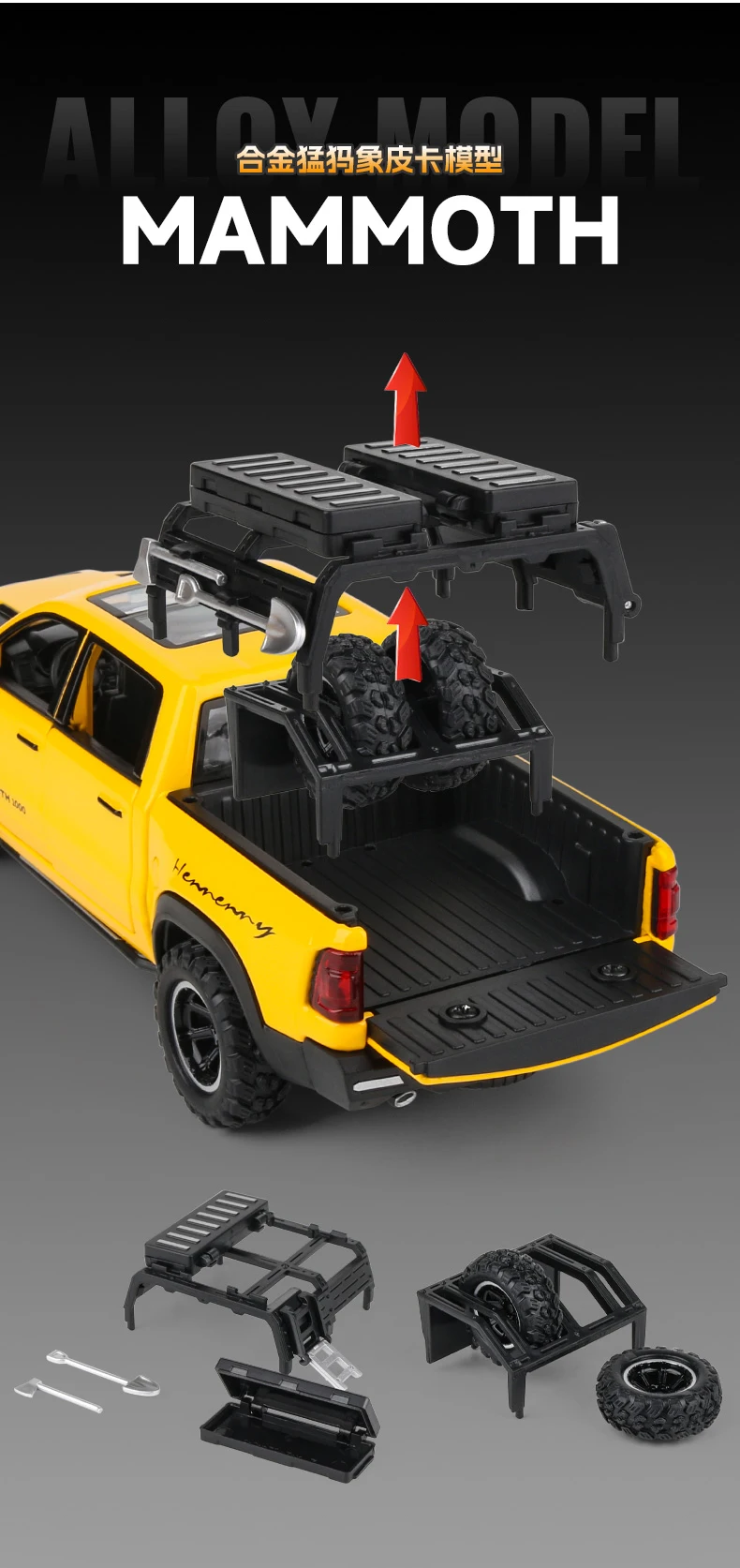Dodge Ram Mammoth Pick-Up De Aleación De Zinc | Coche De Juguete Con Sonido, Luz Y Retroceso | Ideal Para Niños Y Coleccionistas | Regalo De Cumpleaños