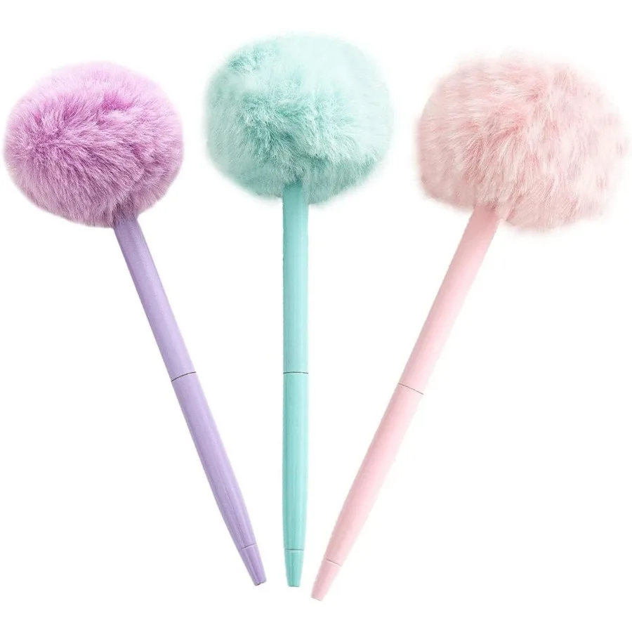 

plush Pens Cute Fluffy Ball Top Pens gift feather Colorful Fluffy Ball Pen for Easter and Party Supplies 3 pcs fun fluffy Hairb