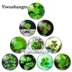 Beauty lucky Four-leaf clover good luck 8mm/10mm/ 12mm/Round photo glass cabochon demo flat back Making findings ZB0543