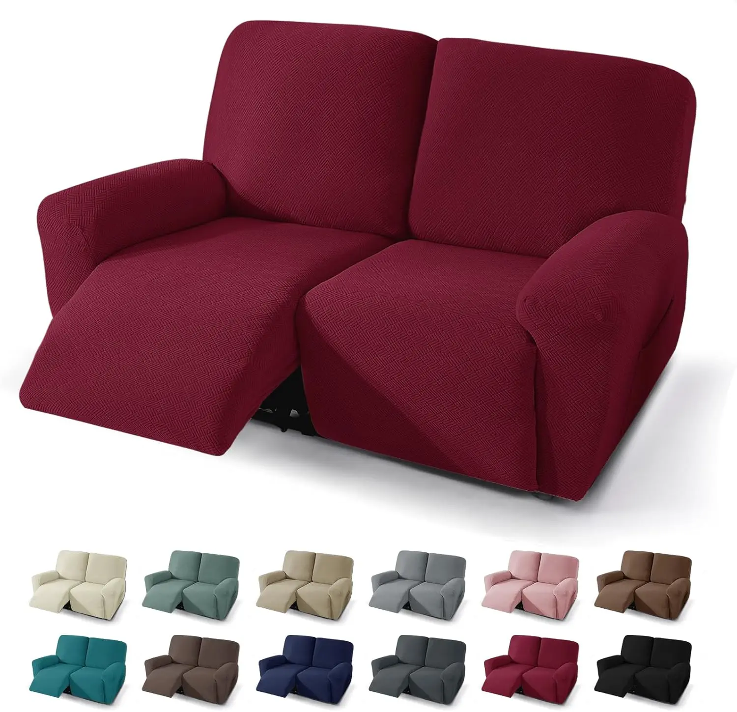 

4 Pieces Recliner Loveseat Covers Stretch Recliner Sofa Slipcover With Elastic Bottom Jacquard Fitted Reclining Couch Cover