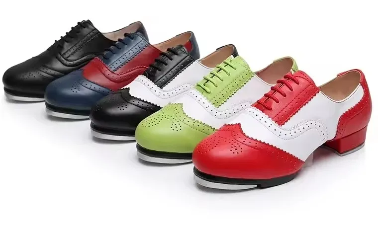 Zapatos de claqué profesionales para hombre, piel de vaca de estilo barroco, suela de aluminio, patrones exquisitos, zapatos de Jazz de cuero Retro para Danc