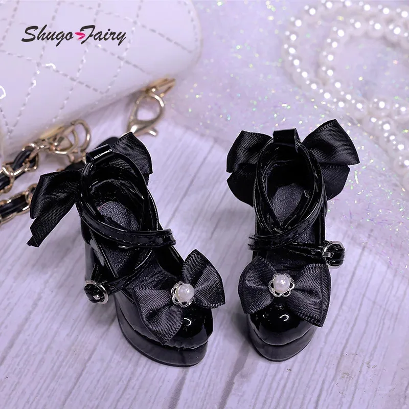 BJD Schuhe Bowknot High Heels für 1/3 Xiny 1/4 Bariy Puppe Spielzeug Plattform Schwarz Rosa Farben Puppen Zubehör