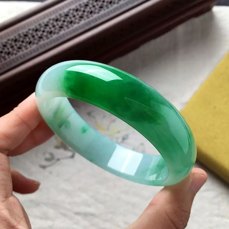 

New Selling Natural Jade Stone Bangles Elegant Emerald-green Bracelet Delicate Jewelry Accessories Crafts Gifts