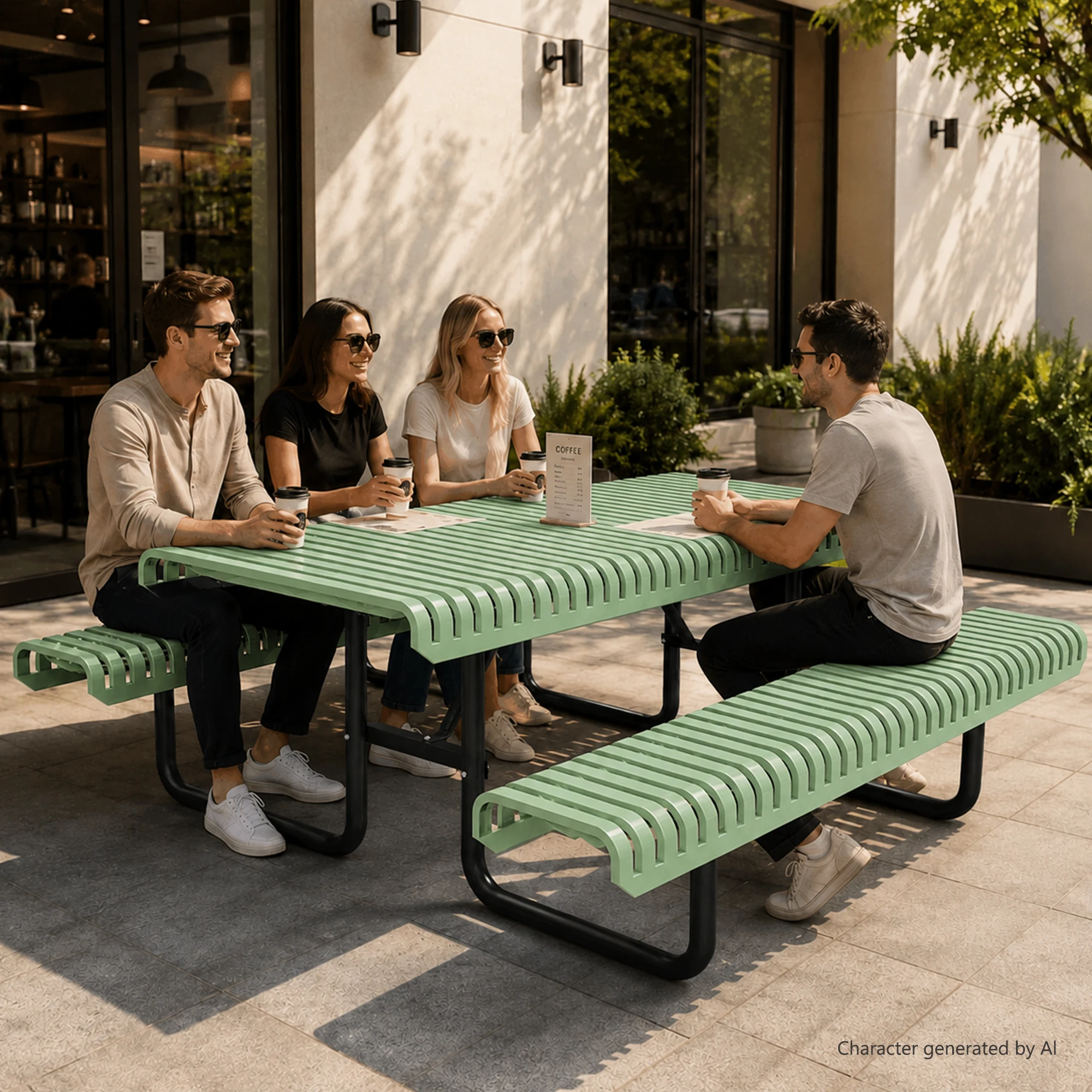 Outdoor Metal Picnic Table with Benches Smooth Rounded Edges Safe Design Easy to Install Weather Resistant for Patio Garden School Commercial Use