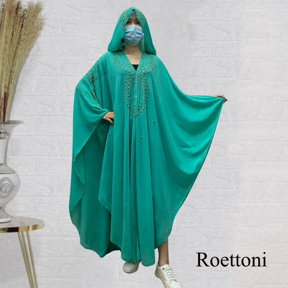 Chiffon Dubai Turkey Islam Abaya Lady\'s Gorgeous Diamonds Hooded  Kaftan Dress Arabic Women\'s Dance Cloth Muslim OutWear  Noble