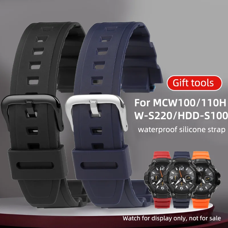 

For Casio silicone strap MCW 100H 110H W-S220 AE-2100 watch strap 16mm men's waterproof Bracelet watchband