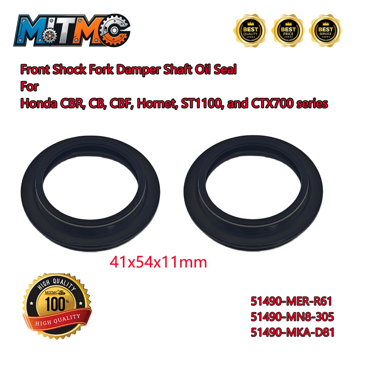 

41x54x11mm Front Shock Fork Damper Shaft Oil Seal For HD CBR, CB, CBF, Hornet, ST1100, and CTX700 series motorcycles