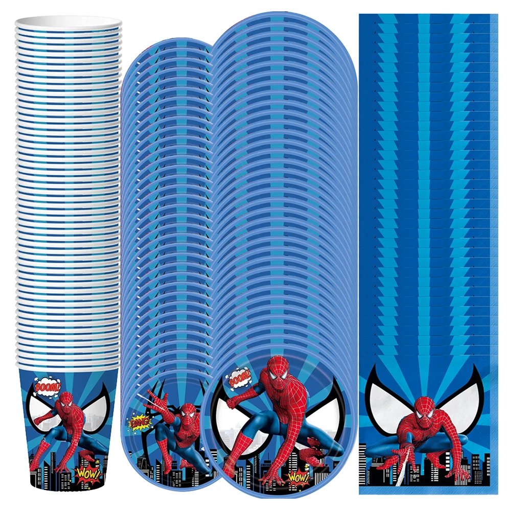 

Spiderman Birthday Party Supplies Tableware Set Disposable plates ballon Tablecloth Cake Topppers Kids Boys Birthday party favor