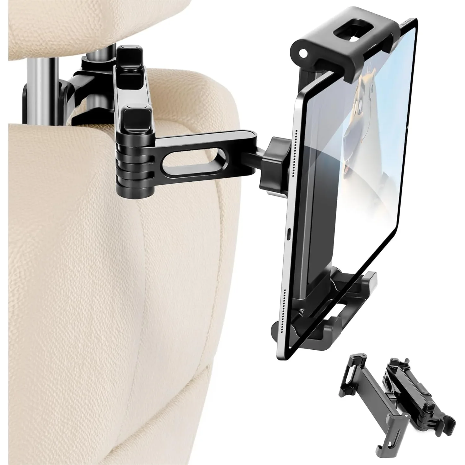 

Car Headrest Tablet Holder Foldable Stand Compatible with 6-13" iPad Air Mini Switch 360° Rotation for Road Travel Black