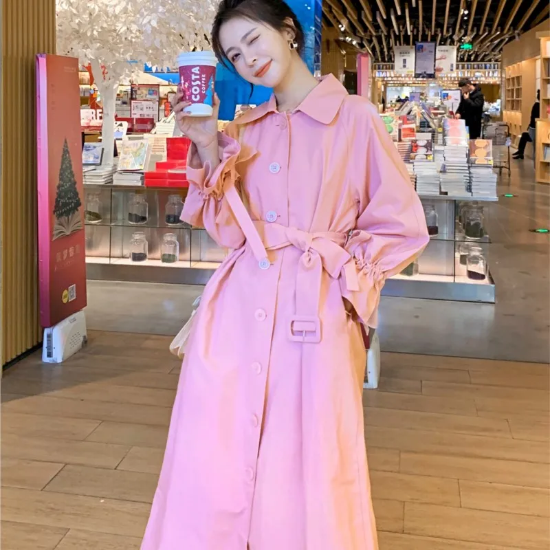 

Pink Coat Women's Mid-Length Clothing New Temperament Goddess Style Thin Fashion