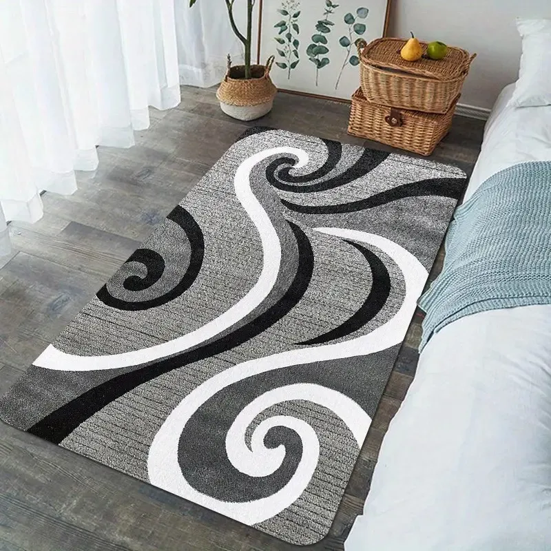 

VIKAMA Modern Living Room Floor Mat, Simple Line Printed Cushion, Washable Non-Slip Low Hair Pile Mat Suitable For Bedroom Patio