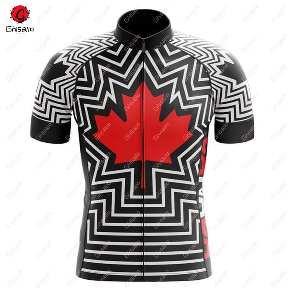 Canada Cycling Jersey for Men, Breathable Short Sleeve, Bib Shorts, Durable 20D Gel Pad, Mountain Bicycle Clothing, New, V1