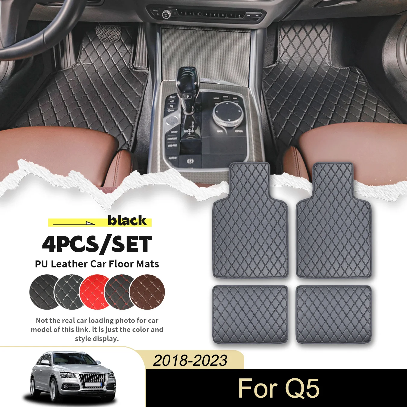 

4 шт. универсальные автомобильные коврики для Audi для Q5 2018-2023, искусственная кожа, водонепроницаемые и устойчивые к пятнам, легко чистится