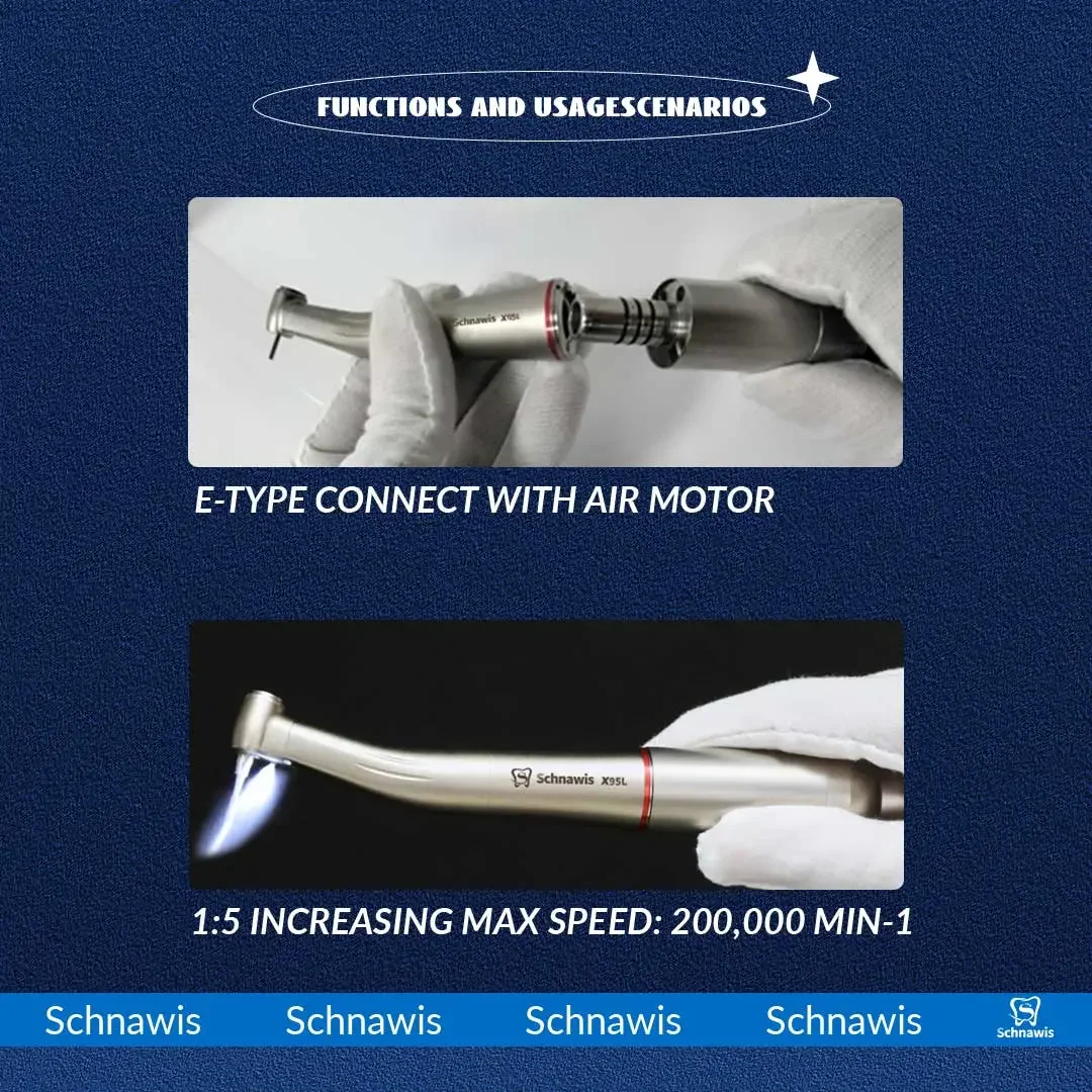 X95L Dentistry contraangulo Dental 1:5 Increasing Speed Handpiece Against Contra Angle LED Optic Fiber Quattro Spray Red Rings