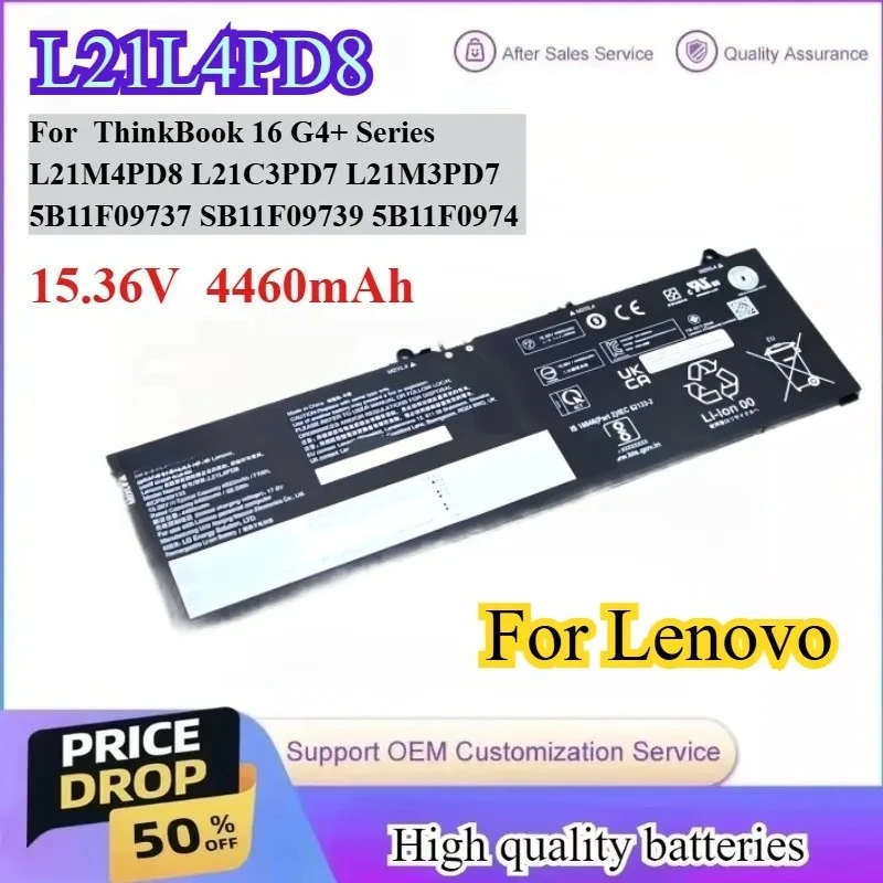 

L21L4PD8 15.36V 4460mAh 68.5Wh battery For Lenovo ThinkBook 16 G4+ L21M4PD8 L21C3PD7 L21M3PD7 5B11F09737 SB11F09739 5B11F0974