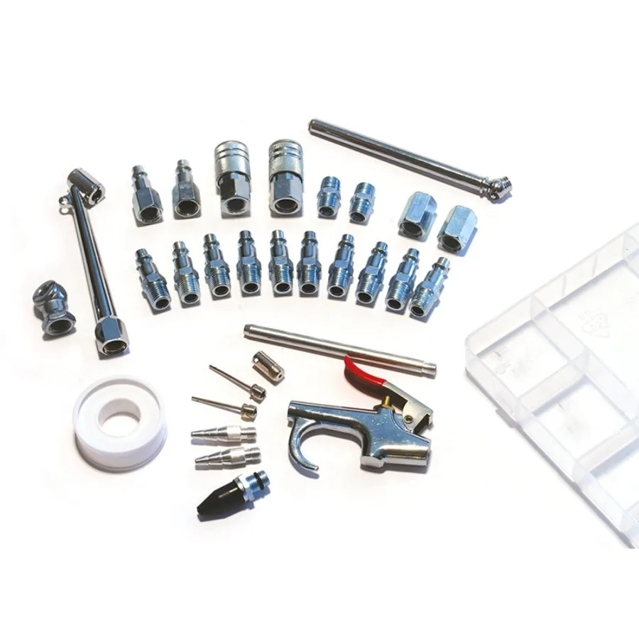

30-Piece Air Compressor Accessory Kit for DIY, Automotive Home Repair Universal Fittings, Nozzles, Couplers in Black with Durab