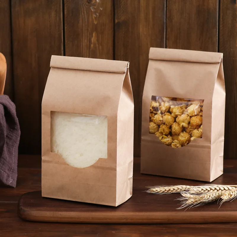 20 Stück Kleine Bäckerei-Kekstüten mit Fenster, Kraftpapier, braun, mit Metallverschluss, für selbstgemachtes Brot, Kekse, Kaffeebohnen, Snacks – Detail 8