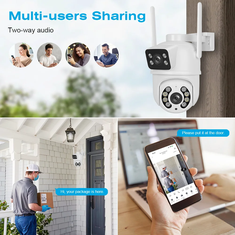 4K 8MP Outdoor PTZ Wifi Camera Dual Lens Dual Screens with AI Human Detection Wireless  CCTV Security IP Camera Eoolii
