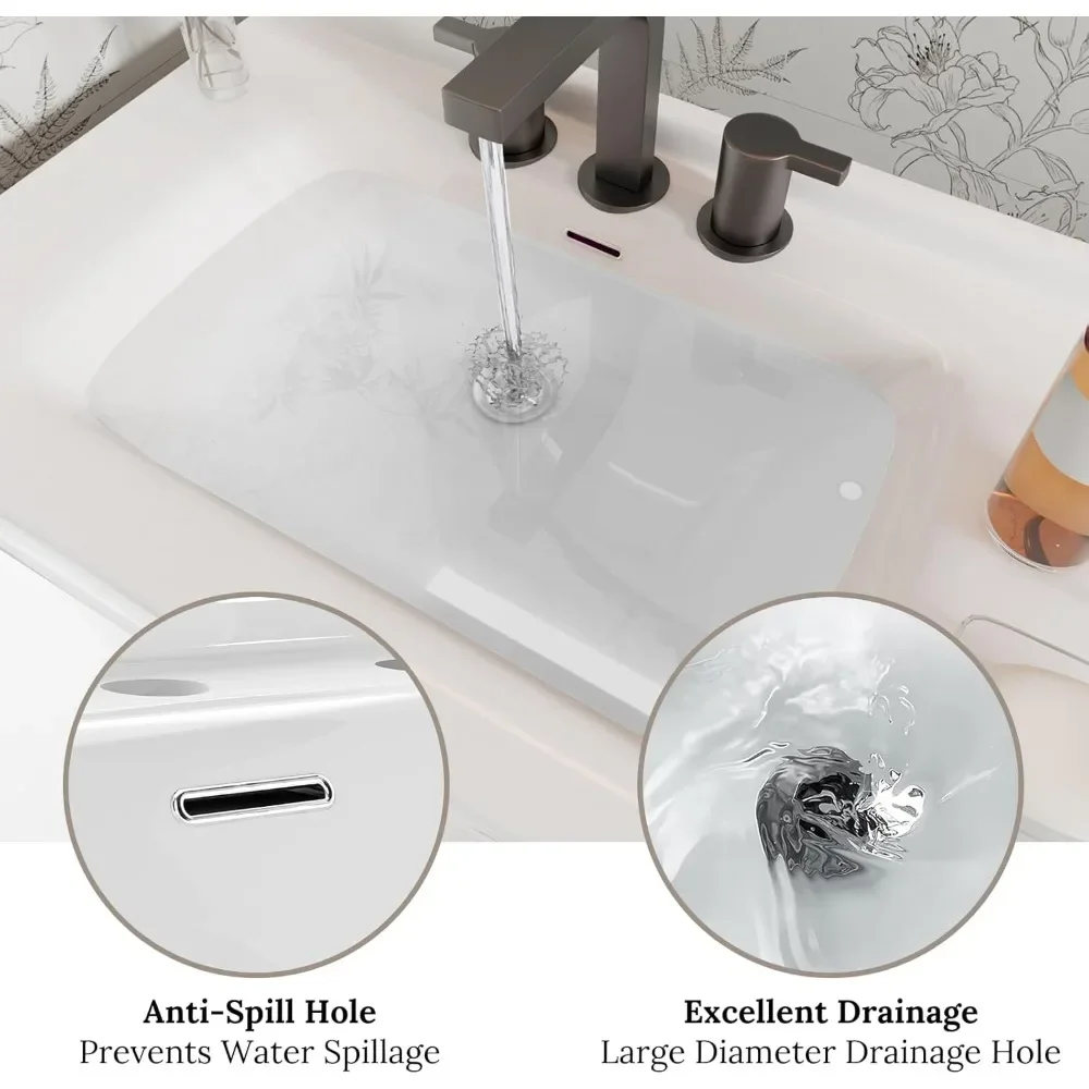 خزانة حمام مقاس 36 بوصة مع حوض، وخزانة حوض الحمام مع بابين، و4 أدراج، وحوض سيراميك (بدون صنبور) #3