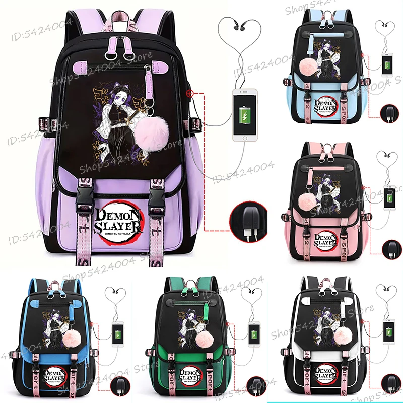 

Y2K Demon Slayer Backpacks Kochou Shinobu Aesthetics School Bag Students Girls Cartoon USB Port Laptop Travel Anime Mochilas
