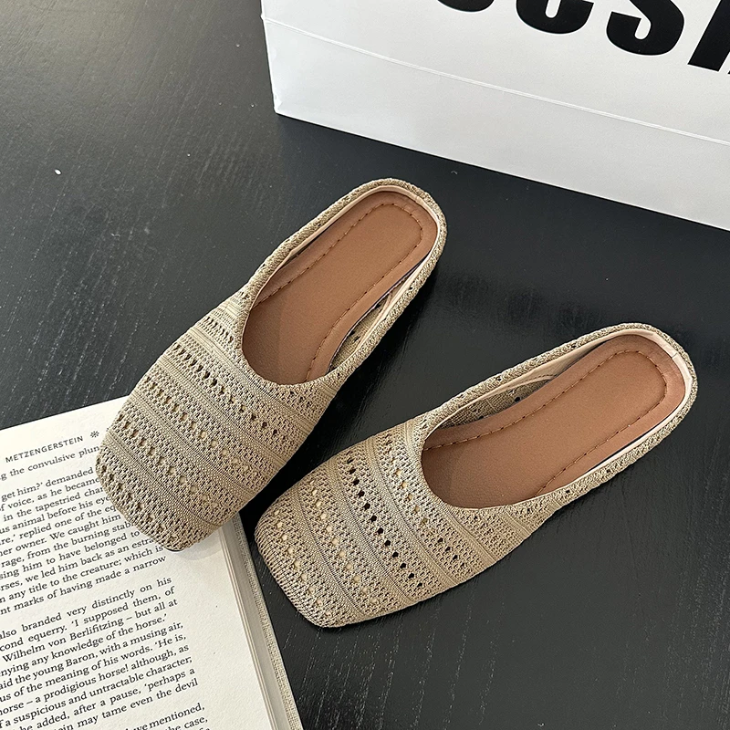 

Women's Shoes French Vacation Weaving Niche Semi-slippers Women's Outer Wear 2026 Spring and Summer