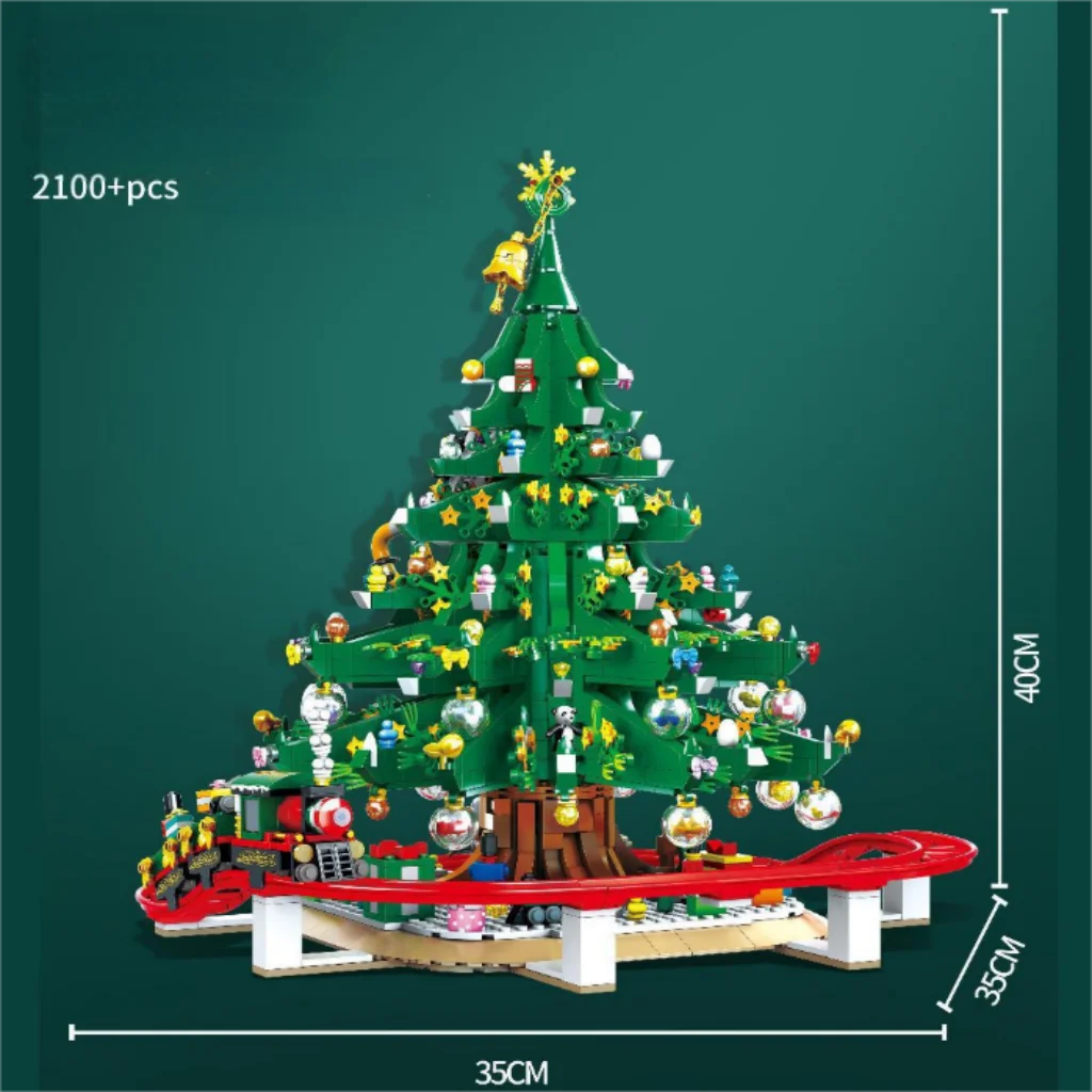 OUZEY MOC بيت شجرة عيد الميلاد مع مسار قطار السكك الحديدية اللبنات سانتا كلوز كوخ الشتاء الثلوج المقصورة لتقوم بها بنفسك لعبة للأطفال #6