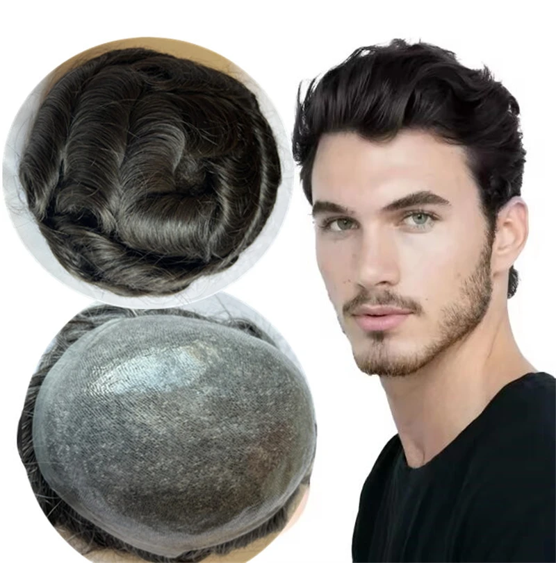 Pelucas para hombres, prótesis capilar, sistemas de peluca duraderos para hombre, pelucas de cabello humano 100%, piel fina con nudos, línea de cabello Natural Invisible