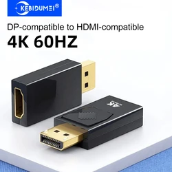 DP-compatible to HDMI Adapter 4K 60Hz DP-compatible to HDMI Converter Male to HDMI Female Video Audio HD Cable for PC TV Laptop