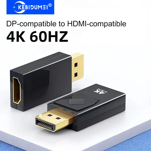 Adapter DP na HDMI 4K 60Hz, konwerter DP na HDMI, kabel wideo i audio HD z męskiego na żeńskie złącze HDMI, do PC, TV, laptopa