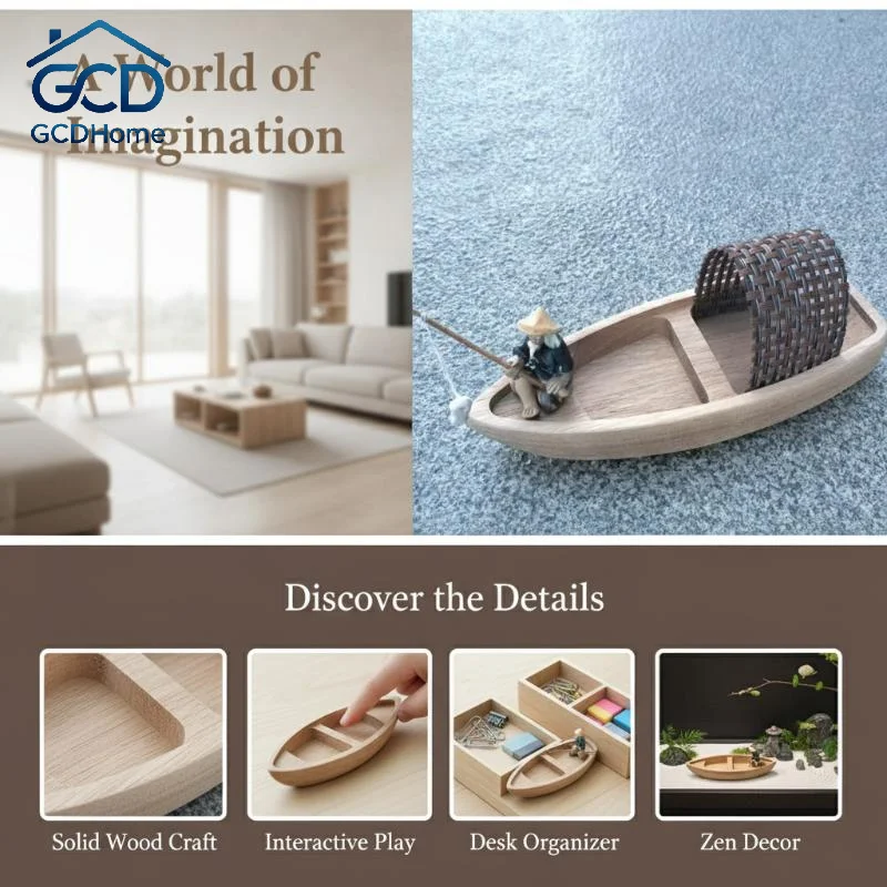 Fishing Boat Wooden Model Mini Canoe Vintage Ocean Landscape Decor Handmade Rustic Ornament for Restaurant Wall Shelf Display