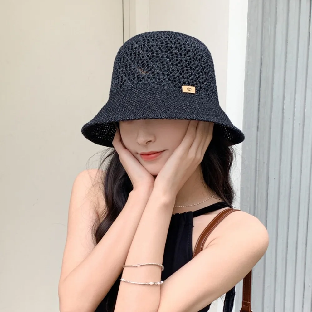 Causal Cotton Hollow Fisherman Hat Soft Sun Protection Woven Bucket Hat Korean Style Circular Breathable Beach Hat Work