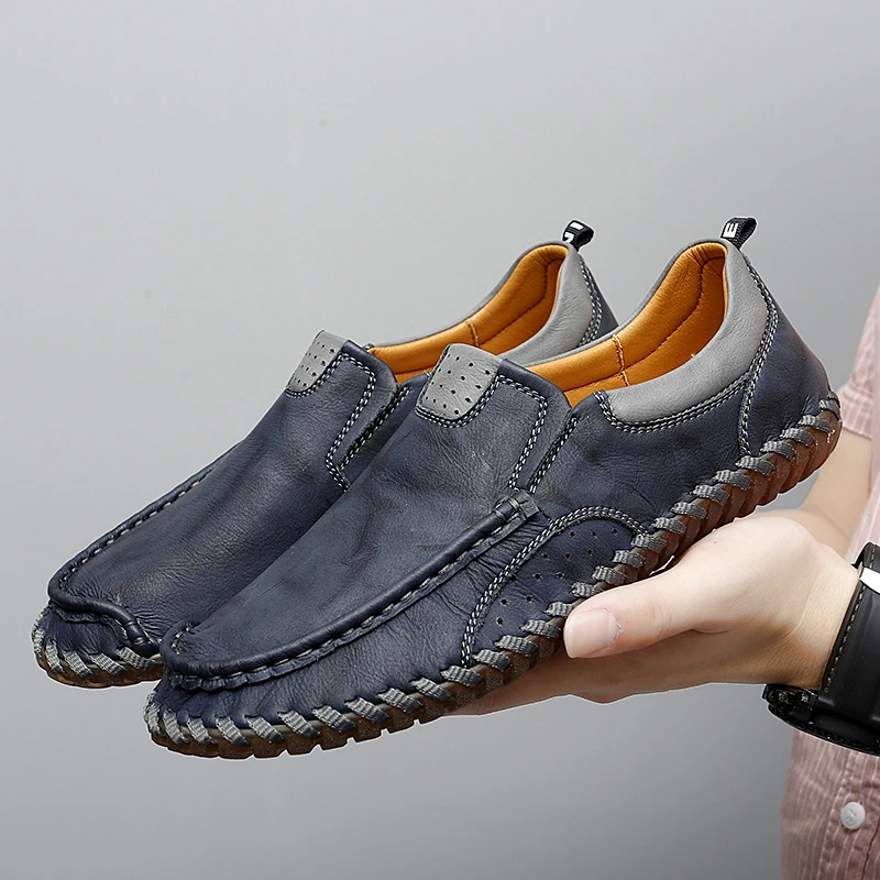 Outdoor Casual Spring Men Shoes Breathable  Non Slip Soft Sole Soft Surface Hand Sewn Lightweight  Comfortable Single Shoe
