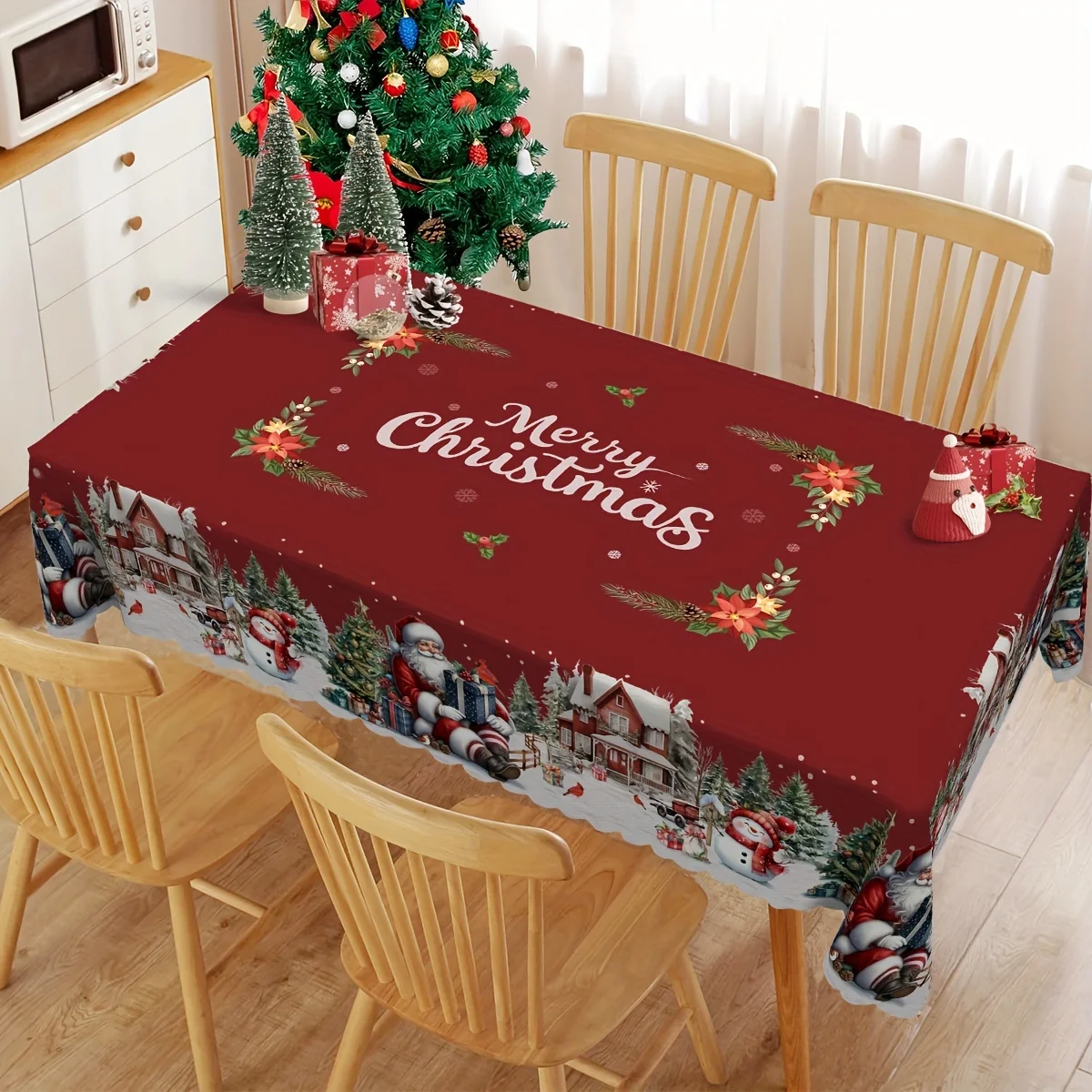 VIKAMA Farmhouse Christmas Tablecloth Rectangle Vintage Frame Deer Waterproof Stain Resistant Luxury Xmas Dining Decor