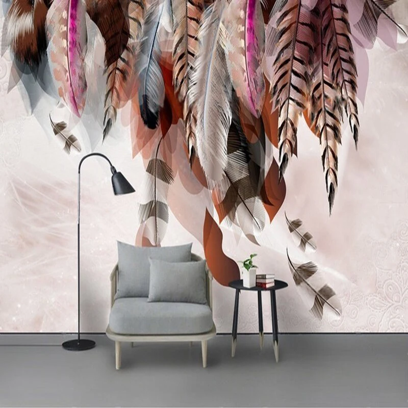 

Современный скандинавский эстетический красочный перьевой телевизор, роскошное украшение для дома, спальня, диван, фон, настенная декоративная живопись