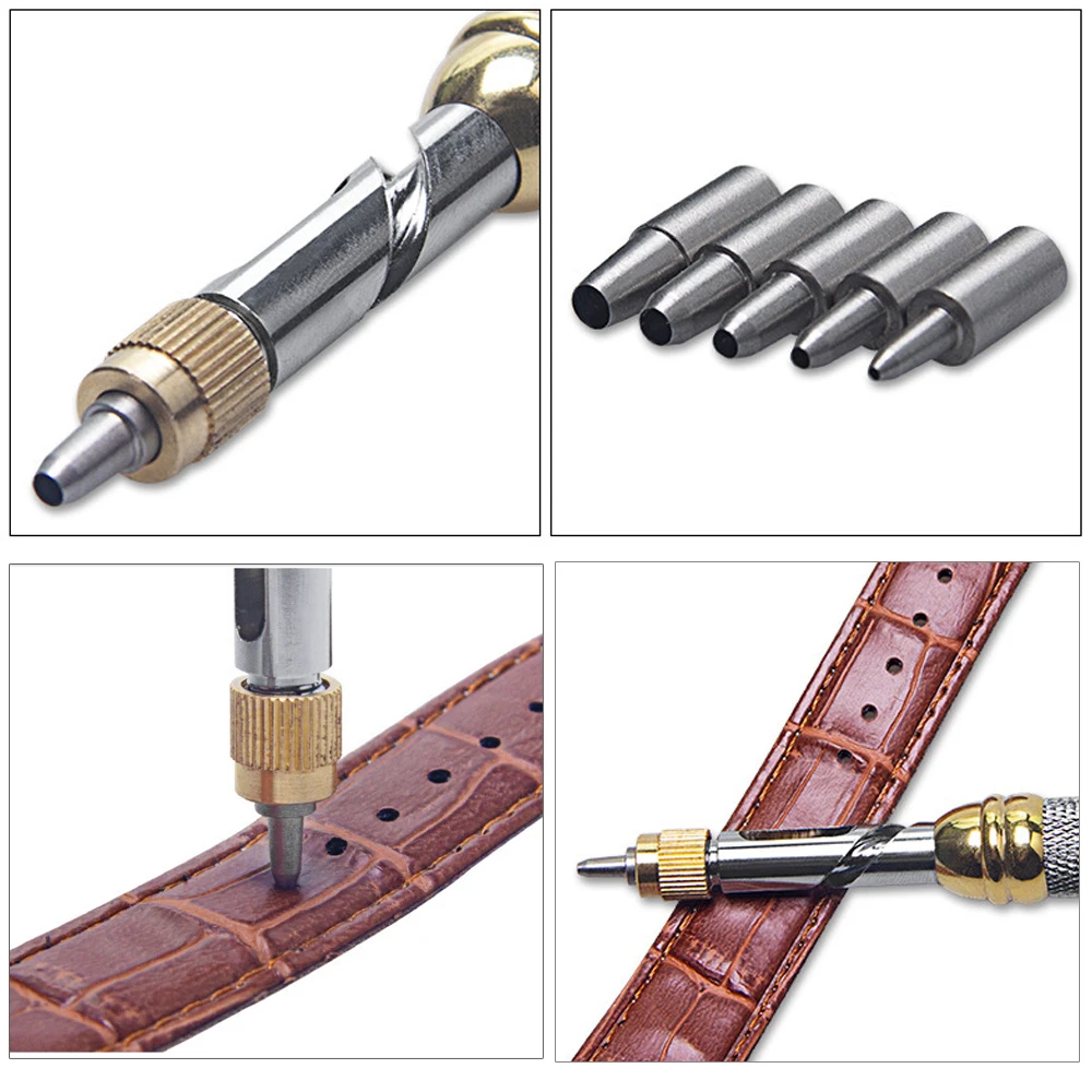 New Heavy Duty Watchband Hole Puncher Press Type 5 Assort Size Leather Wrist Strap Watch Band Hole Makers Watch Repair Tools