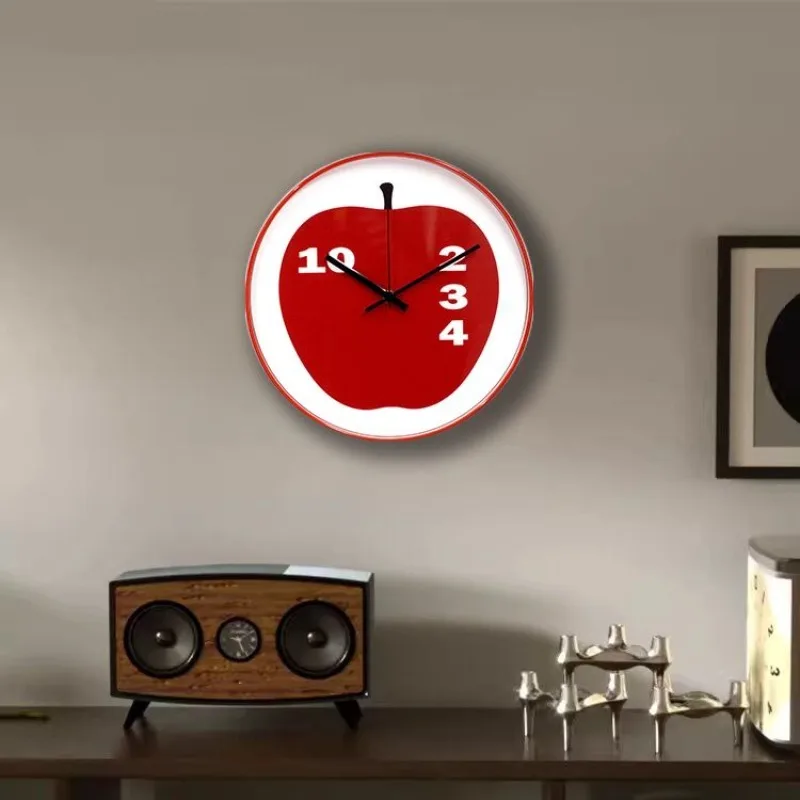 Creative Silent Cartoon Apple Wall Clock, Simple Acrylic Home Wall-mounted Wall Decoration Piece, 10 Inches